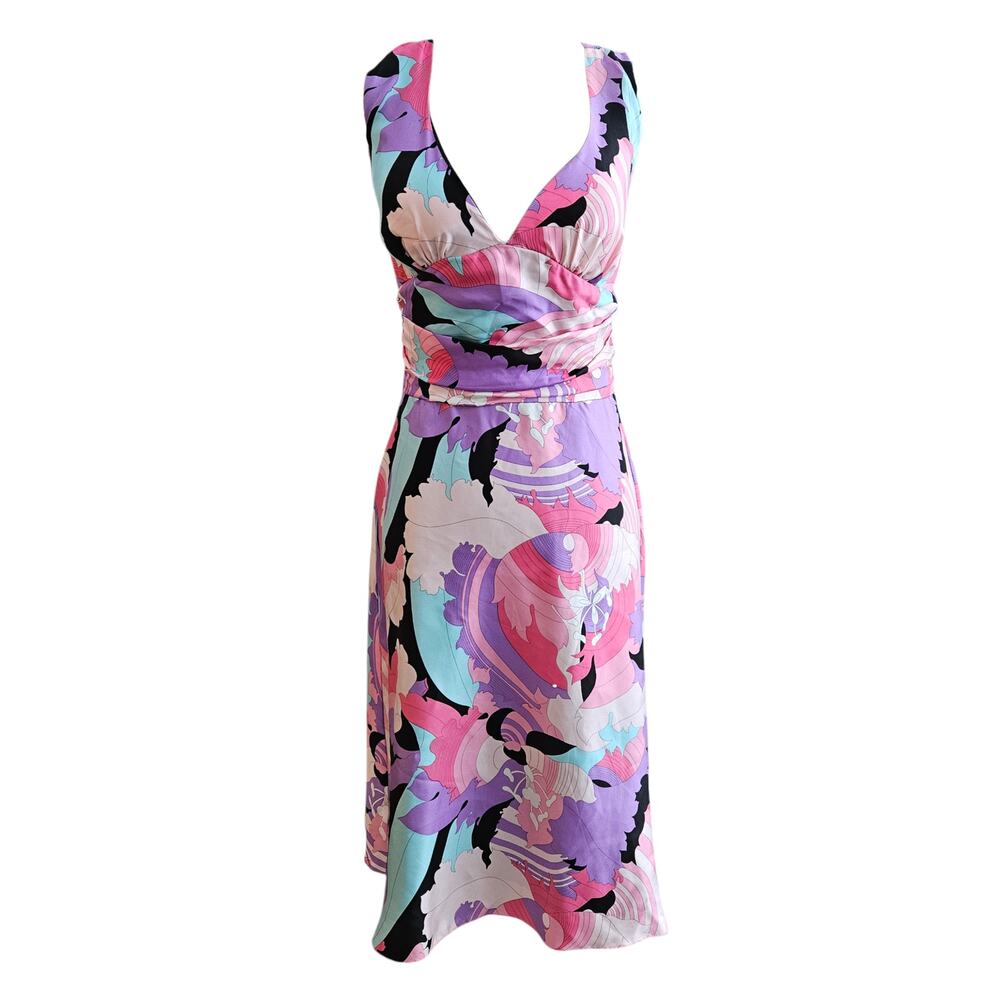 Y2k Silk Mini Dress Preppy Colorful Vintage - Size 4